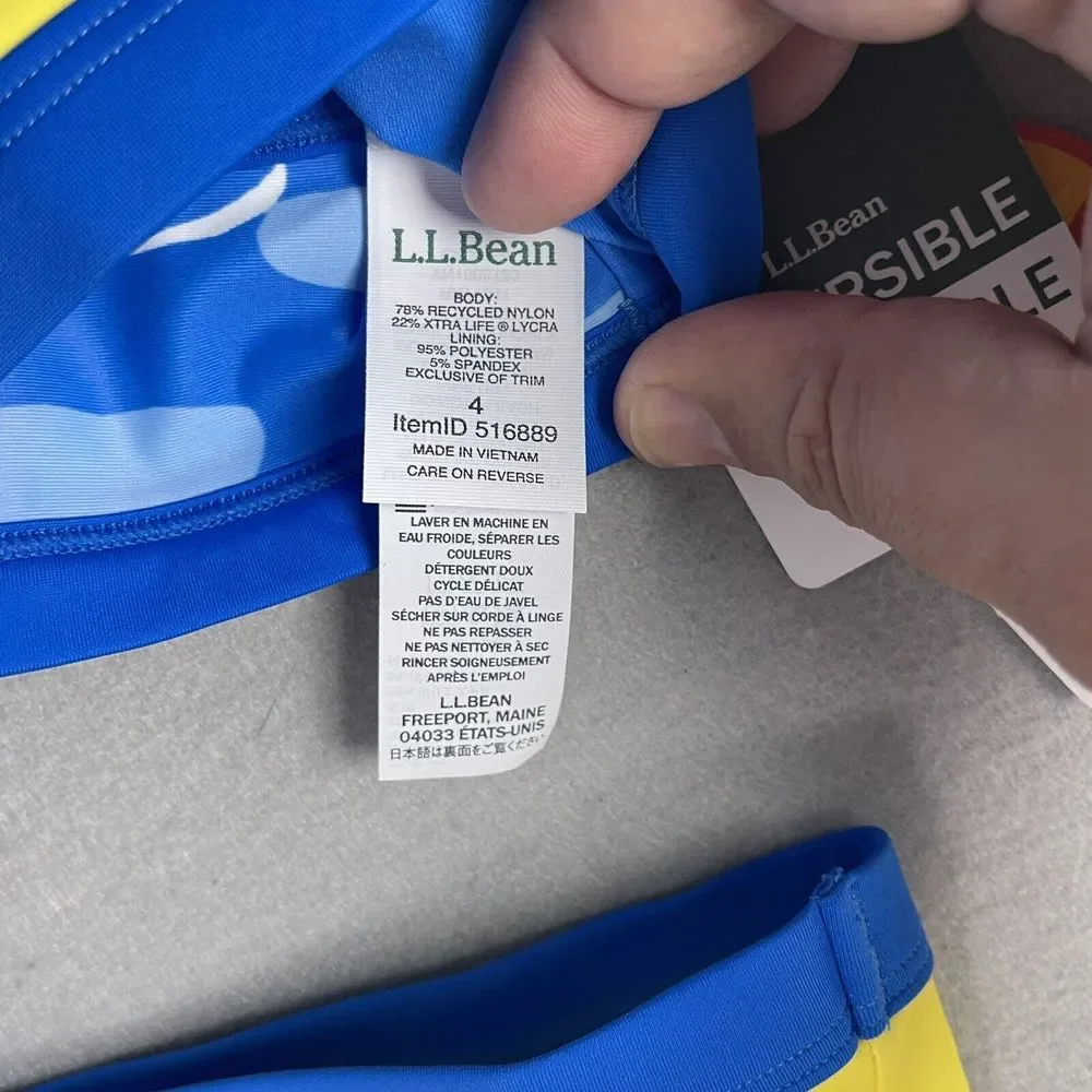 New L.L. Bean Crop Top‎ Bikini Girls Sz 4 Yellow Kids Reversible UPF 50+